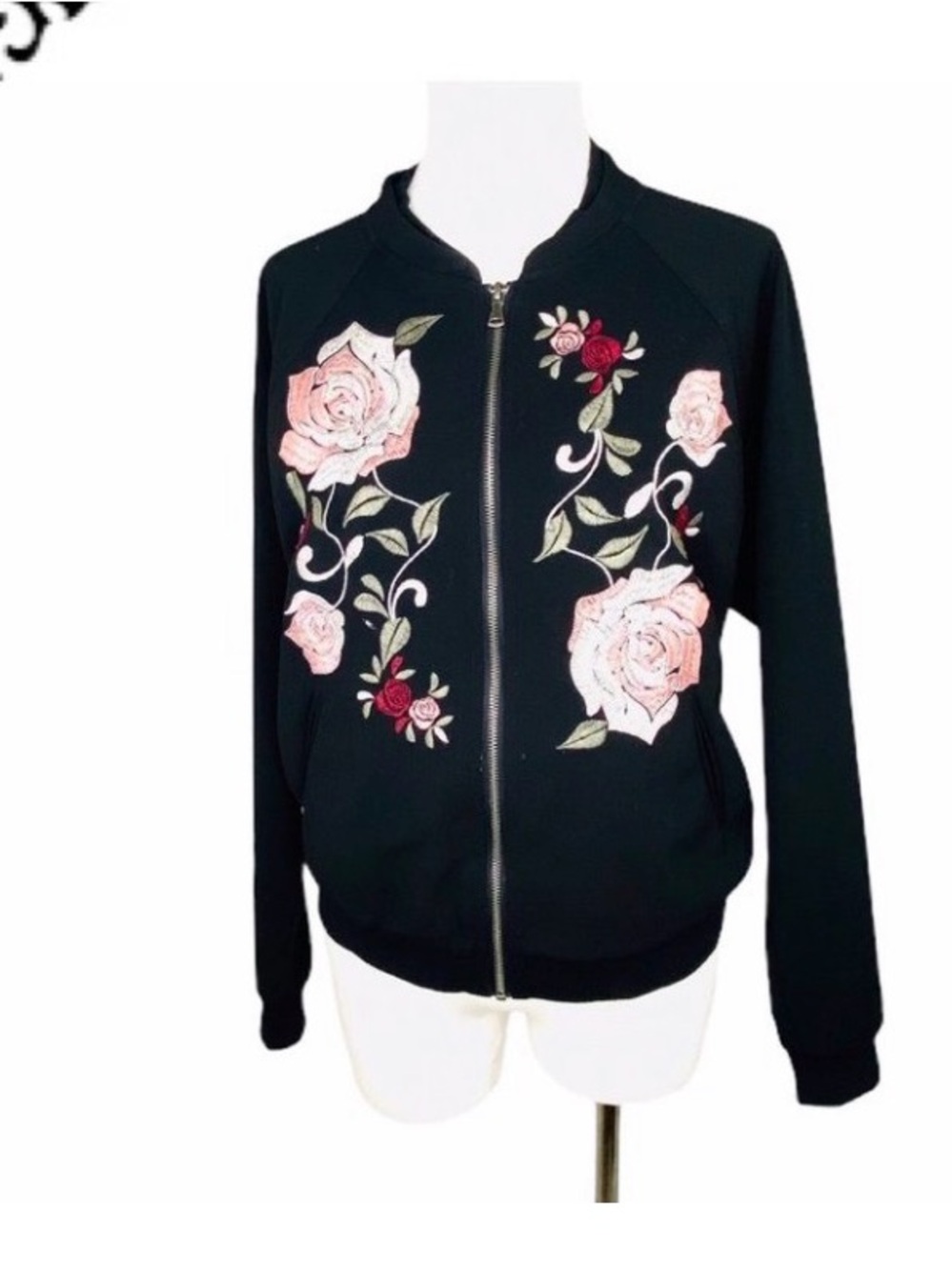 Democracy Track Jacket Black Sz Embroidered Floral - Picture 3 of 11